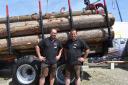 Brothers Markus, left, and Michael Pirkenseer on the Gepima stand, with their new concept timber trailer.