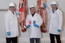 Champion beef carcase won by Wilson Peters(centre) pictured with carcase judge Andy Ingram(left) and live judge Harry Brown(right). Ref:RH181123109  Rob Haining / The Scottish Farmer...