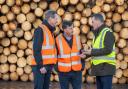 Douglas Alexander (centre) is pictured with Stuart Goodall (left), Chief Executive of forestry and wood trade body Confor and Pat Glennon (right)