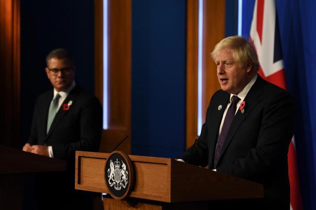 Alok Sharma, left, and Boris Johnson during a recent press conference