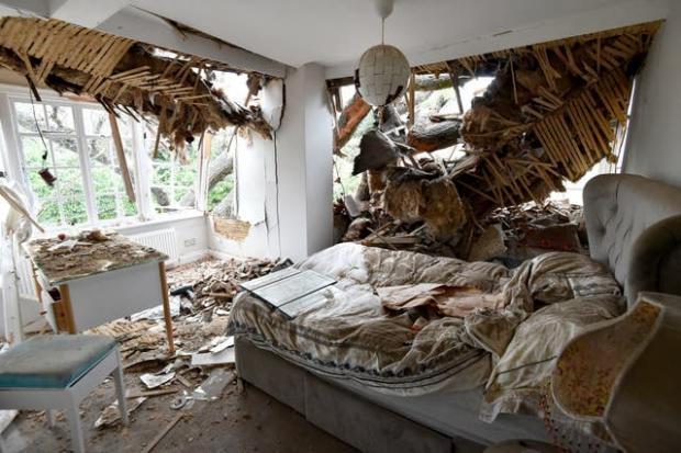 Forestry Journal: Damage caused to a bedroom at the home of Dominic Good by a fallen tree near Brentwood, Essex (Nicholas T Ansell/PA)