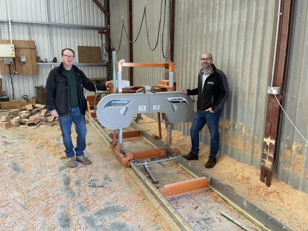 Forestry Journal: Danny Wyatt and Global Recycling’s Andy Dudley with the Norwood LM29 electric sawmill.