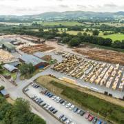 An aerial image of the BSW timber sawmill site near Newbridge-on-Wye